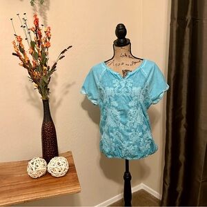 Ruff Hewn Light Blue Embroidered Blouse